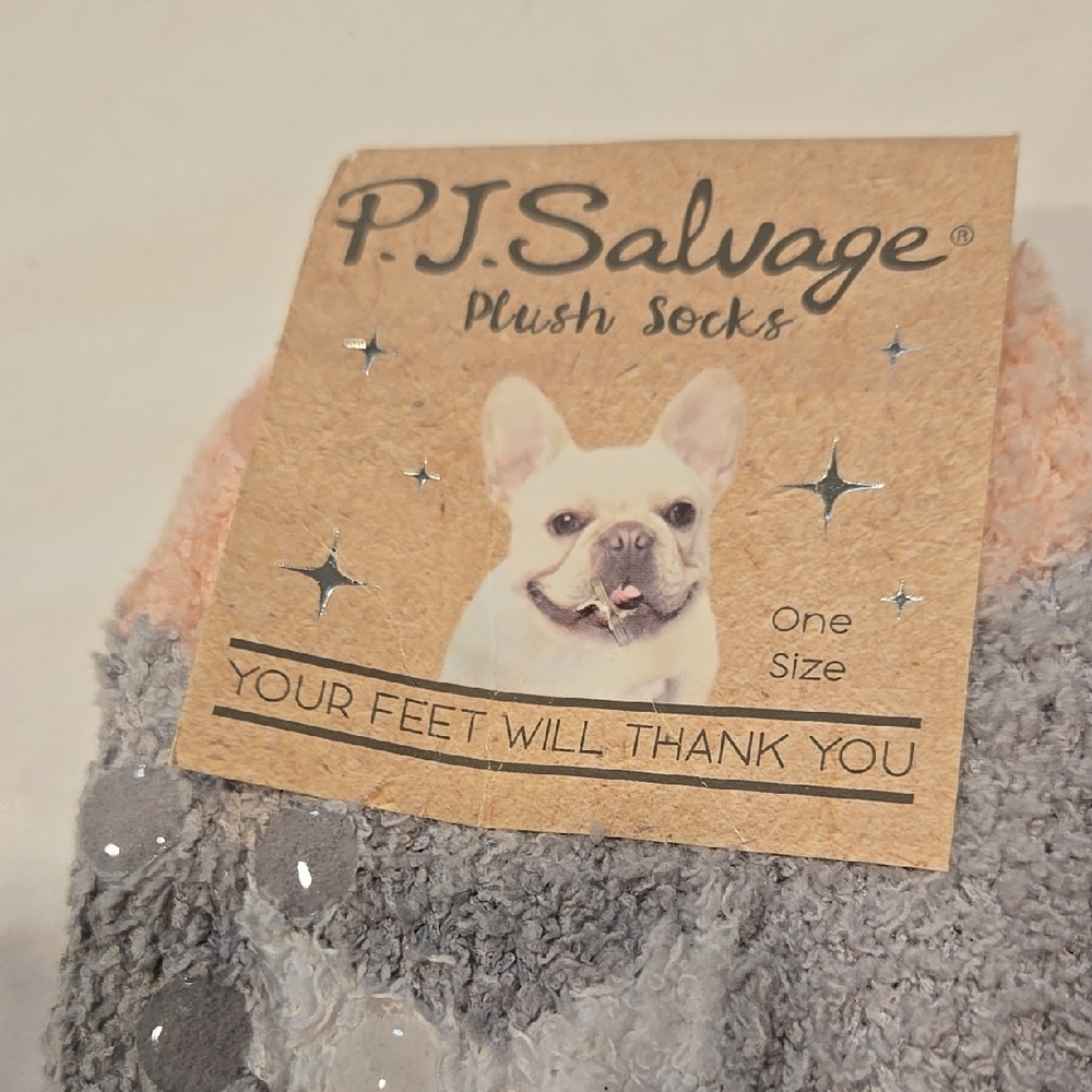 PJ Salvage Plush Socks - Gray and Pink